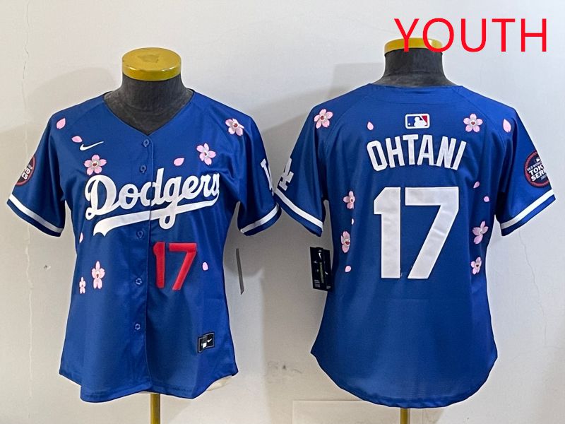 Youth Los Angeles Dodgers #17 Ohtani Blue Sakura Edition 2025 Nike MLB Jersey style 6->youth mlb jersey->Youth Jersey